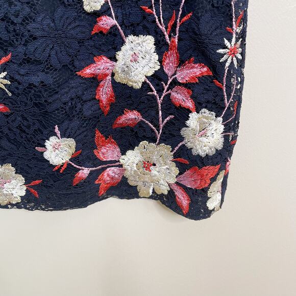 Roz & Ali Size 10 Navy Blue mbroidered Lace Floral Sheath Sleeveless Dress - Picture 7 of 10